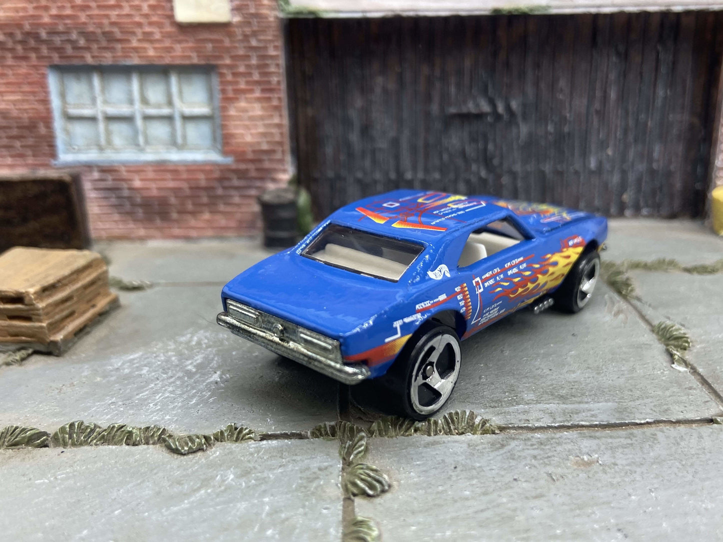 Loose Hot Wheels - 1967 Chevy Camaro - Blue with Flames - Opening Hood