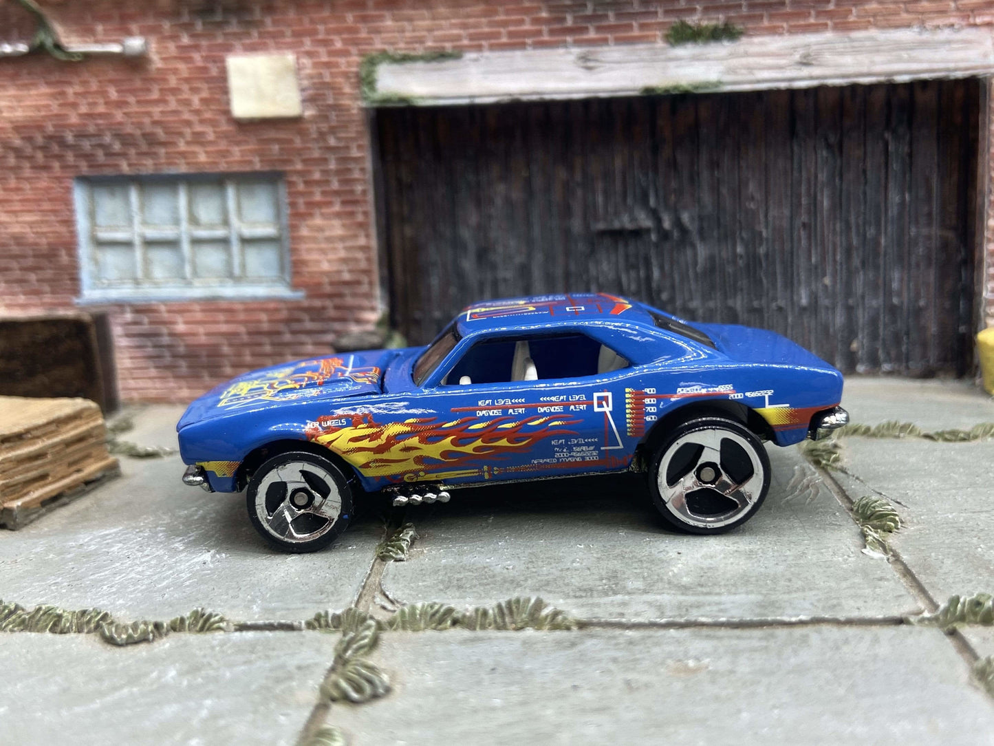Loose Hot Wheels - 1967 Chevy Camaro - Blue with Flames - Opening Hood