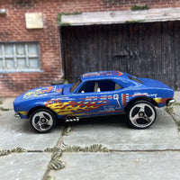 Hot Wheels 1967 Chevy Camaro In Blue with Flames And Livery With an Opening Hood