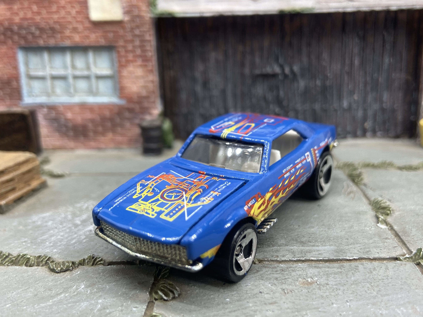 Loose Hot Wheels - 1967 Chevy Camaro - Blue with Flames - Opening Hood