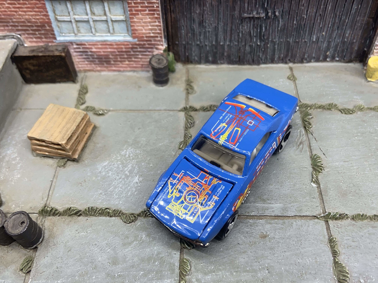 Loose Hot Wheels - 1967 Chevy Camaro - Blue with Flames - Opening Hood