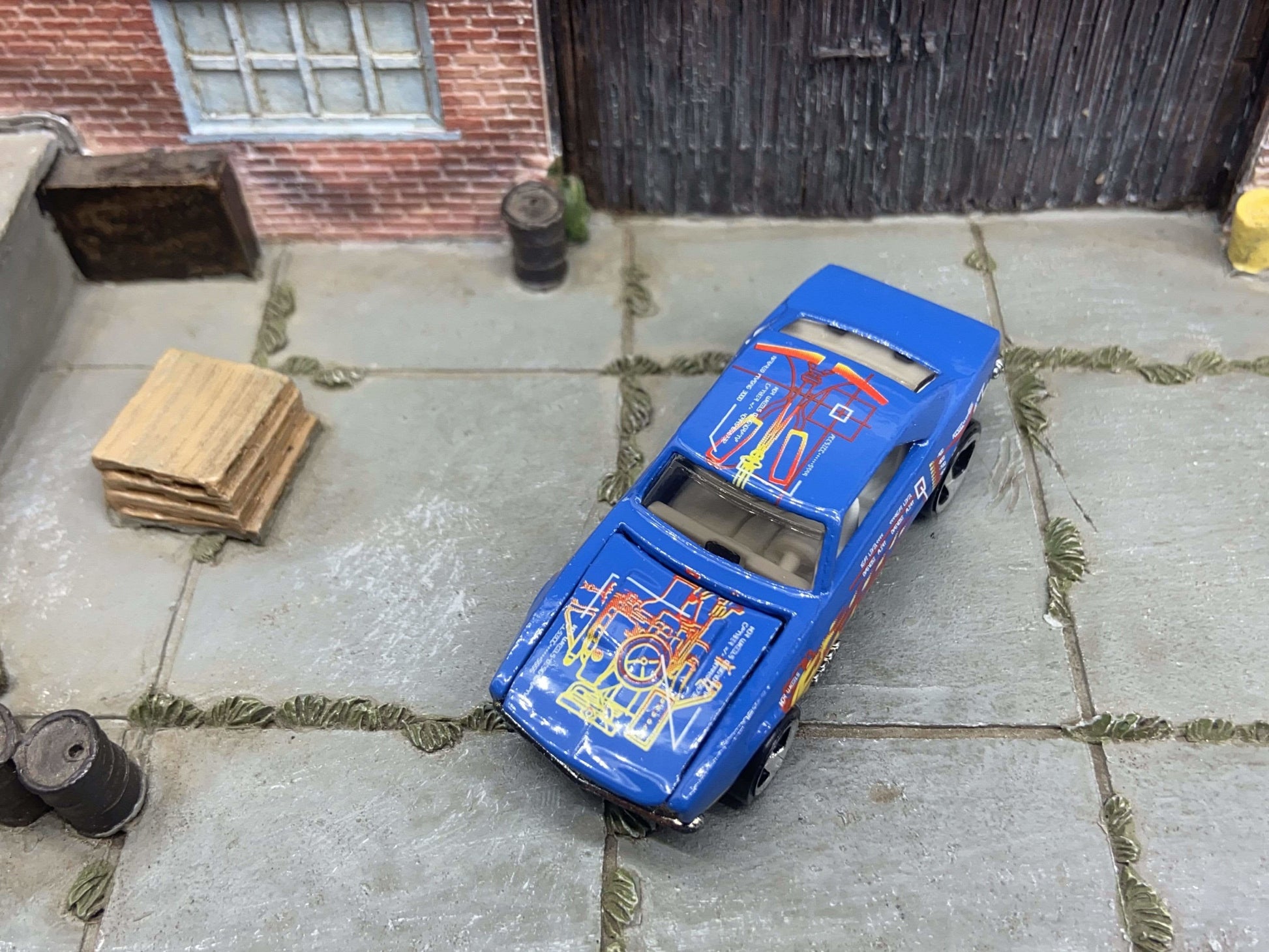 Loose Hot Wheels - 1967 Chevy Camaro - Blue with Flames - Opening Hood