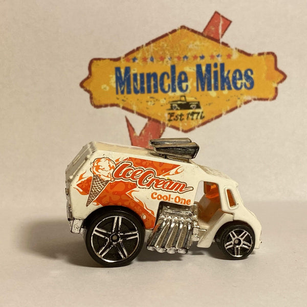 White Hot Wheels Cool-One with orange ice cream graphics, view 2