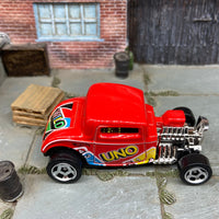 Loose Hot Wheels 1932 Ford Model A 3 Window Dressed in Red UNO Livery