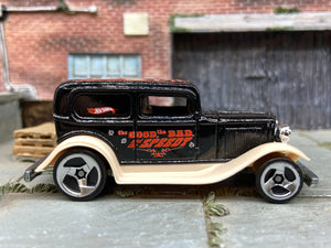 Loose Hot Wheels 1932 Ford Model A Sedan Dressed in Black and Tan The Good, The Bad and The Speedy Livery