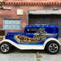 Loose Hot Wheels 1932 Ford Model A Sedan Dressed in Blue and White Ship Shape Livery