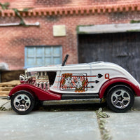 Loose Hot Wheels 1933 Ford Roadster Convertible Dressed in Red and White Queens Livery