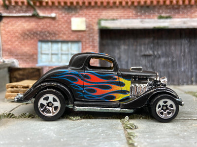Loose Hot Wheels 1934 Ford 3 Window Dressed in Black with Flames