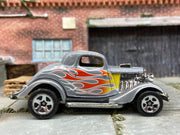 Loose Hot Wheels 1934 Ford 3 Window Dressed in Gray with Flames