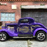 Loose Hot Wheels 1934 Ford 3 Window Dressed in Purple with Graphics