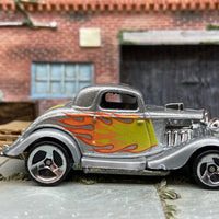 Loose Hot Wheels 1934 Ford 3 Window Dressed in Silver with Flames