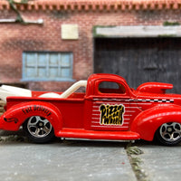 Loose Hot Wheels 1940 Ford Drag Truck Dressed in Red Pizza On Wheels Livery