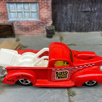 Loose Hot Wheels 1940 Ford Drag Truck Dressed in Red Pizza On Wheels Livery