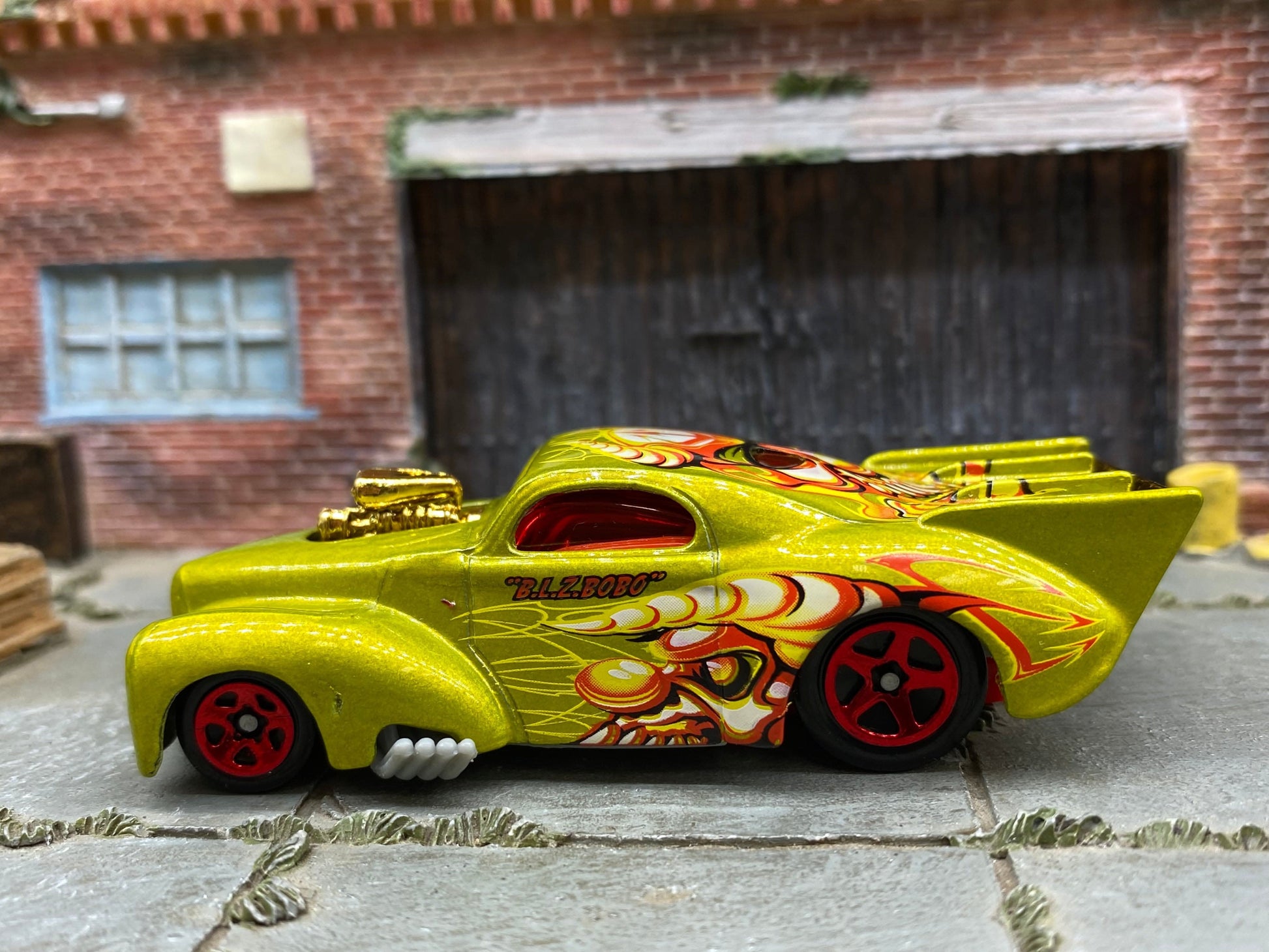 Loose Hot Wheels - 1941 Willys Coup Drag Car - Green BLZ BOBO Skull