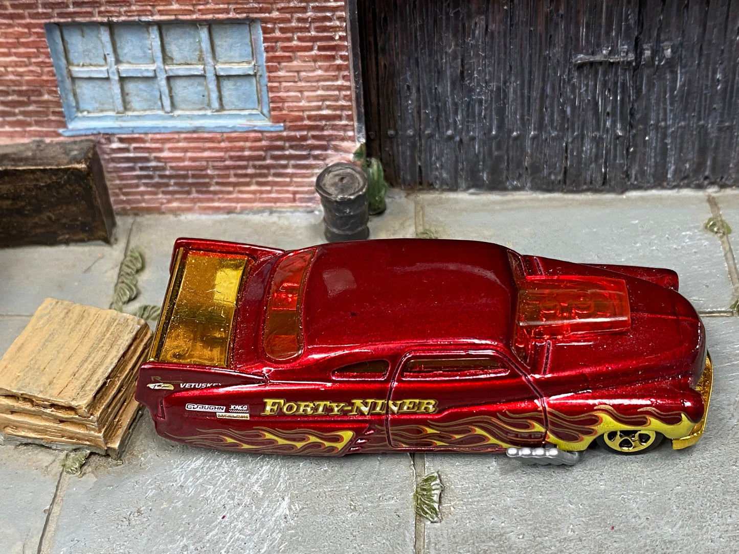 Loose Hot Wheels - 1949 Drag Merc Mercury Drag Sled - Dark Red with Flames