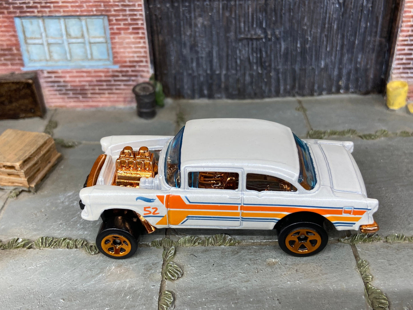 Loose Hot Wheels - 1955 Chevy Bel Air Gasser - 52nd Anniversary Pearl & Chrome