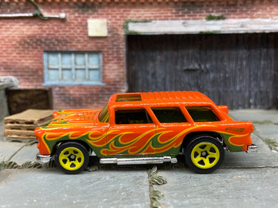 Loose Hot Wheels 1955 Chevy Nomad Dressed in Orange with Flames