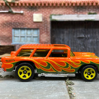 Loose Hot Wheels 1955 Chevy Nomad Dressed in Orange with Flames