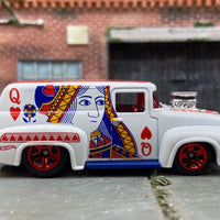 Loose Hot Wheels 1956 Ford F100 Panel Truck Dressed in White and Red Queen of Hearts Livery