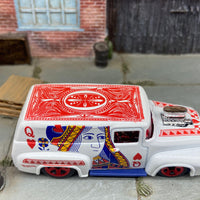 Loose Hot Wheels 1956 Ford F100 Panel Truck Dressed in White and Red Queen of Hearts Livery