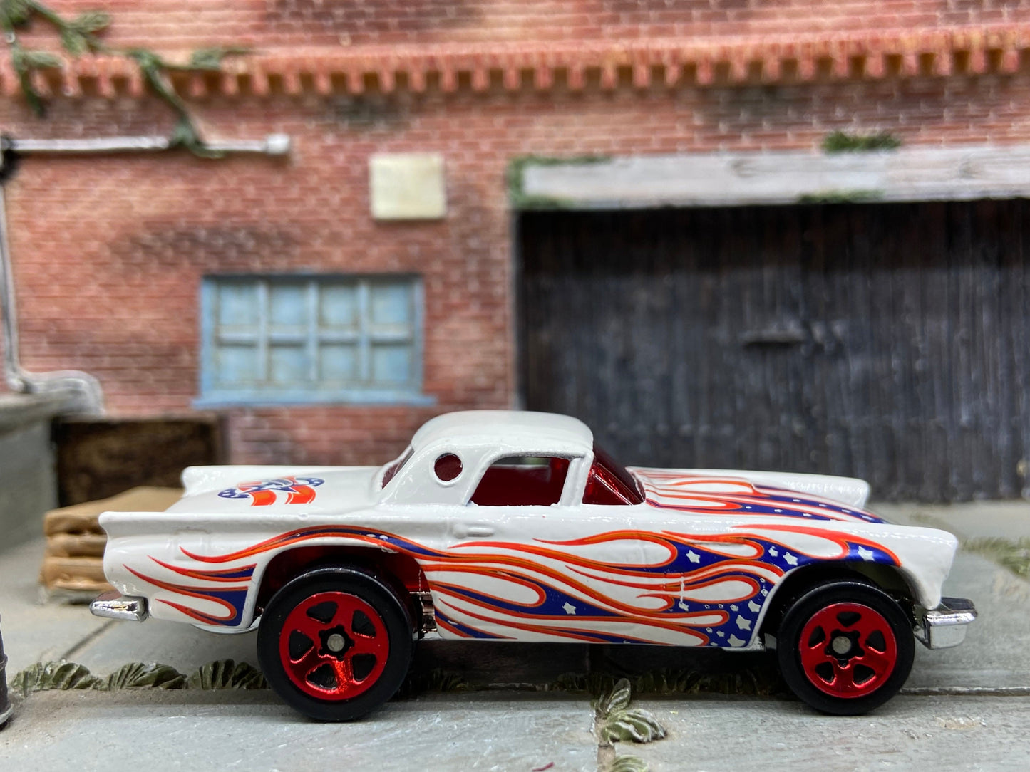 Loose Hot Wheels - 1957 Thunder Bird 57 T-Bird - Stars and Stripes Red, White and Blue Flames