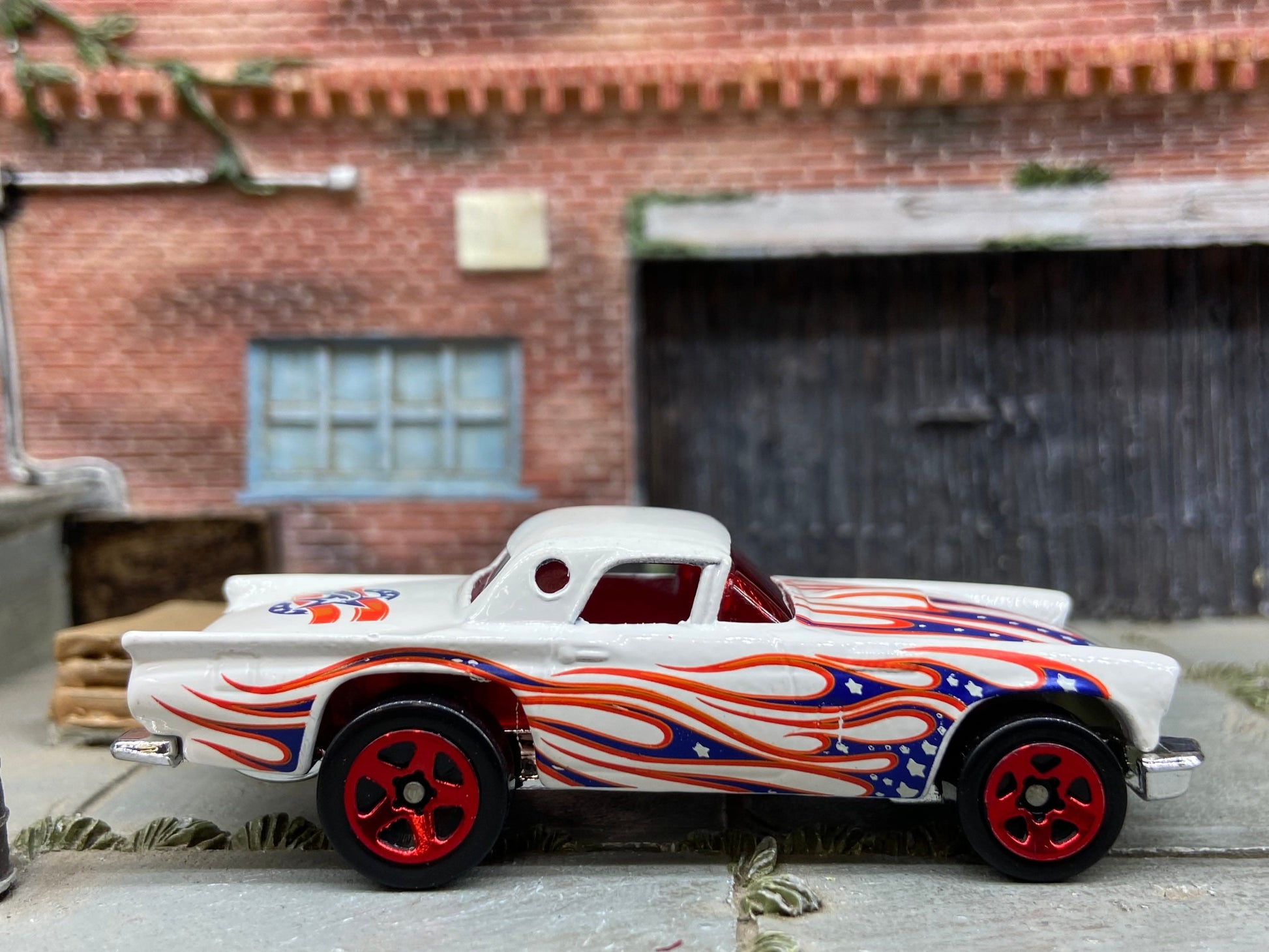 Loose Hot Wheels - 1957 Thunder Bird 57 T-Bird - Stars and Stripes Red, White and Blue Flames