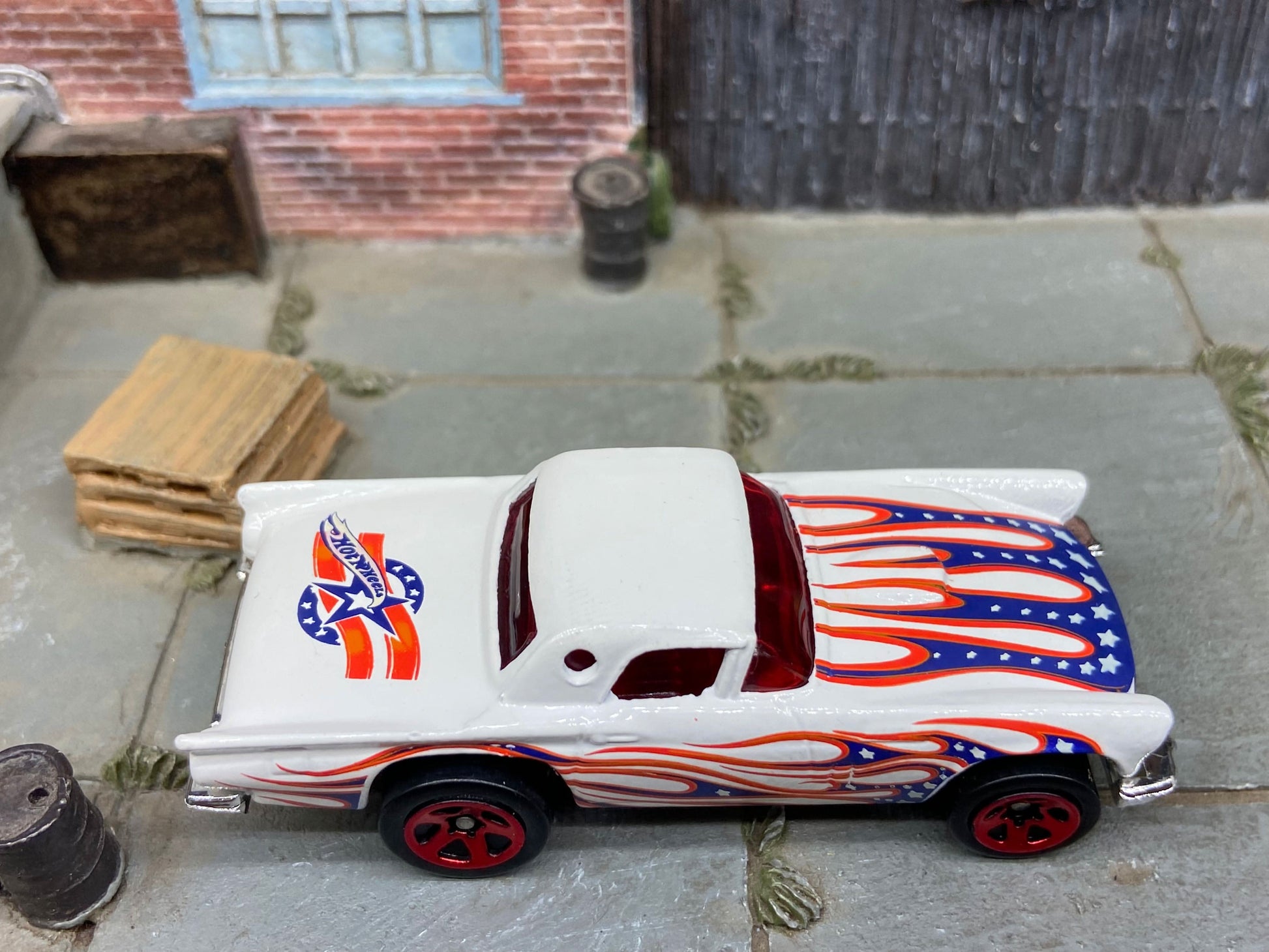 Loose Hot Wheels - 1957 Thunder Bird 57 T-Bird - Stars and Stripes Red, White and Blue Flames