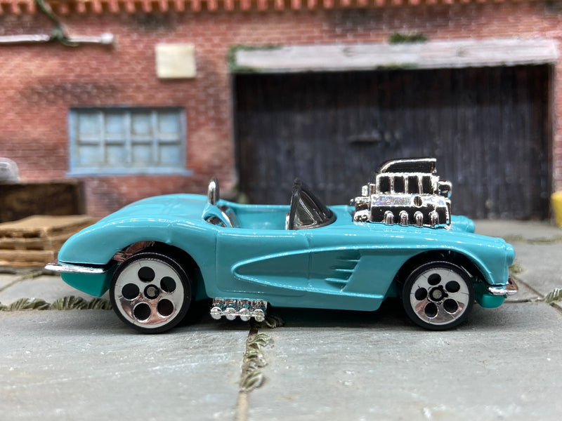 Loose Hot Wheels 1958 Chevy Corvette Motor Hood Dressed in Light Blue Muncle Mikes