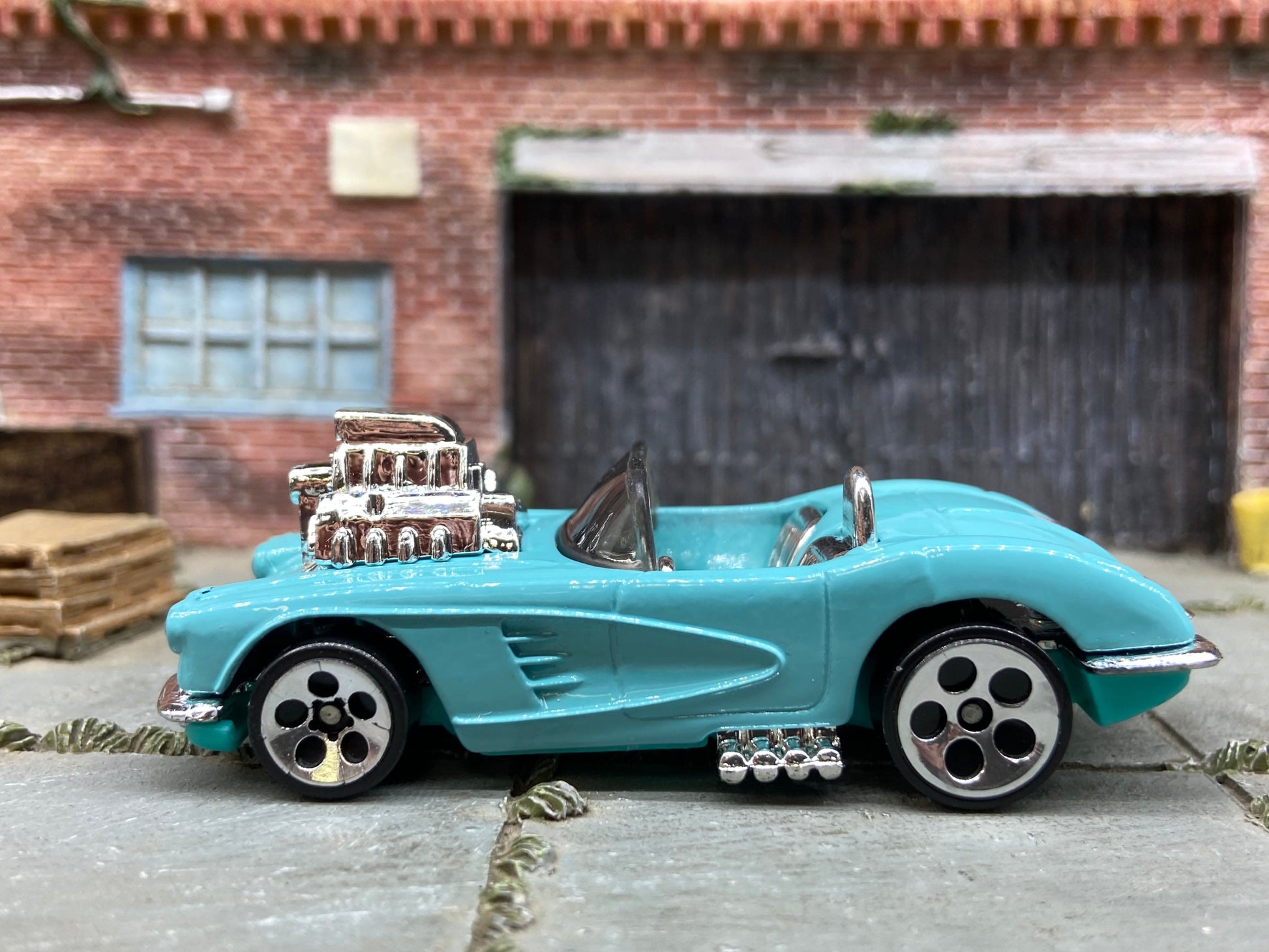 Loose Hot Wheels 1958 Chevy Corvette Motor Hood Dressed in Light Blue