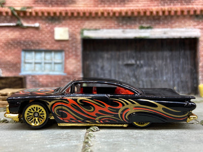 Loose Hot Wheels 1959 Chevy Impala Dressed in Black, Gold and Red Tribal Livery