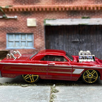 Loose Hot Wheels 1964 Chevy Impala - Pipes and Supercharger Dark Red, White and Gold
