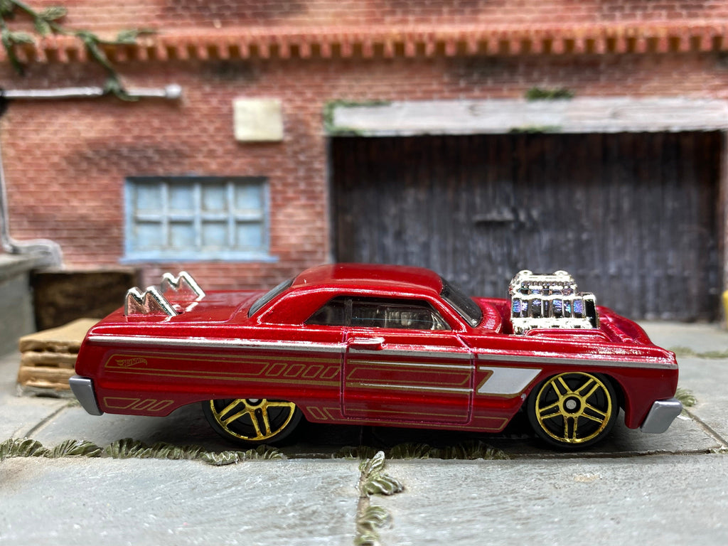 Loose Hot Wheels 1964 Chevy Impala - Pipes and Supercharger Dark Red, White and Gold
