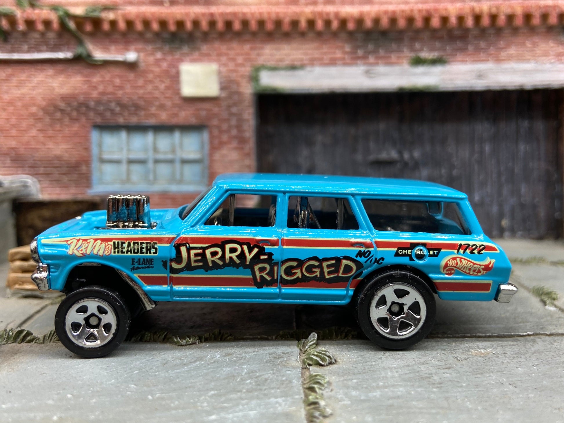 Loose Hot Wheels 1964 Chevy Nova Station Wagon Gasser Dressed in Jerry Rigged Light Blue Livery