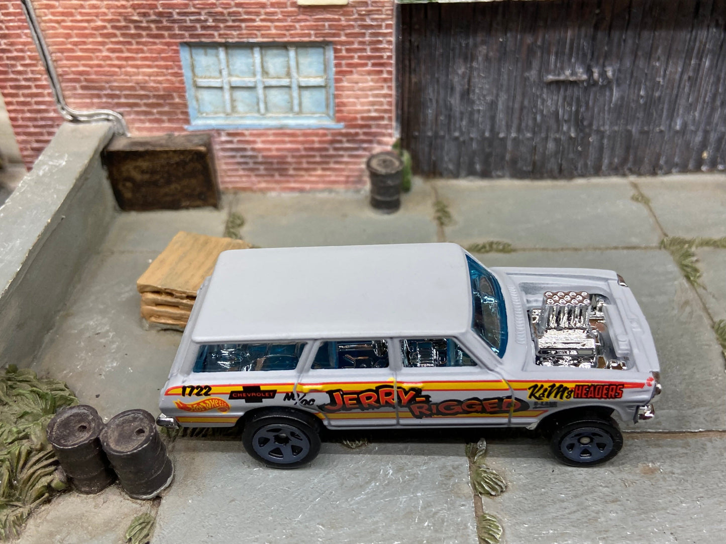 Loose Hot Wheels - 1964 Chevy Nova Station Wagon Gasser - Jerry Rigged Primer Gray Livery