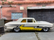 Loose Hot Wheels 1964 Ford Fairlane Thunderbolt Dressed in Thunderbolt Pearl White, Yellow and Black Livery