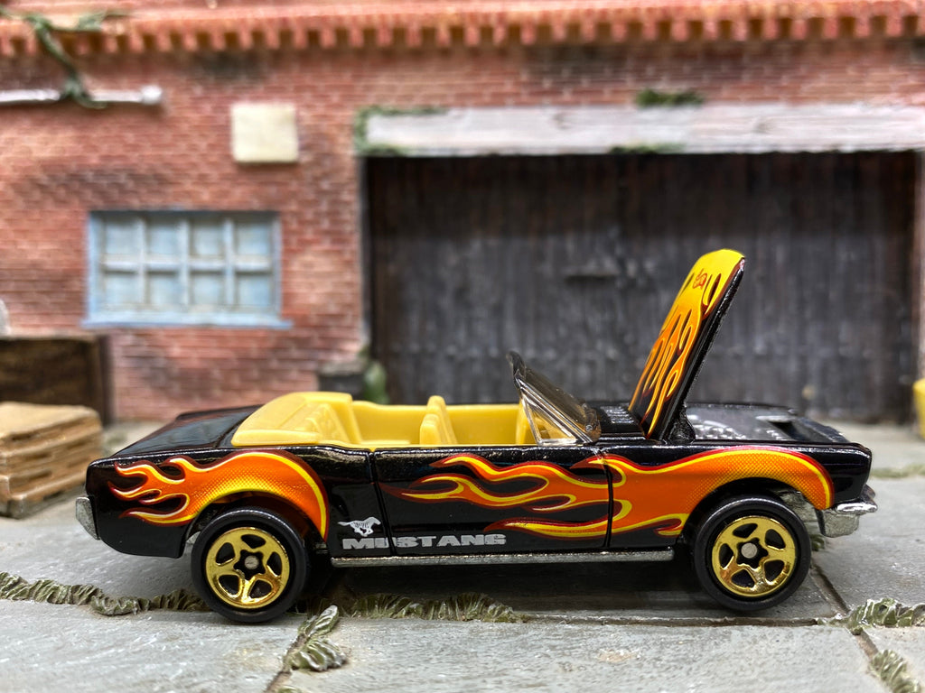 Loose Hot Wheels 1965 Ford Mustang Convertible Dressed in Black with Flames