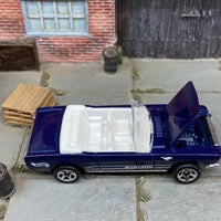 Loose Hot Wheels 1965 Ford Mustang Convertible Dressed in Dark Blue and White