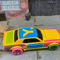 Loose Hot Wheels 1967 Ford Mustang GT Dressed in Yellow, Pink and Blue Art Car Livery