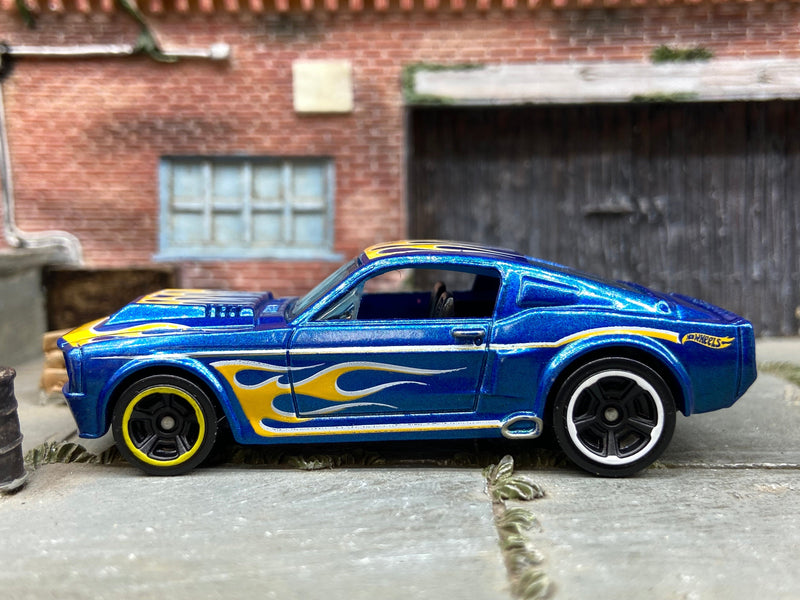 Loose Hot Wheels 1967 Ford Mustang Shelby GT500 Blue and Yellow with Flames