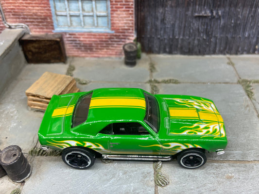 Loose Hot Wheels 1968 Chevy Camaro COPO In Green and Yellow with Flames