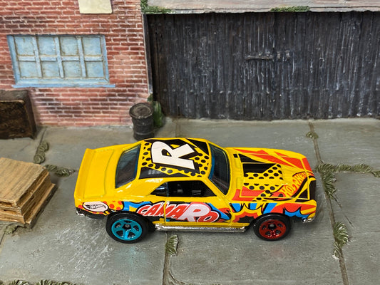 Loose Hot Wheels - 1968 Chevy Camaro COPO - Yellow Camaro Art Car Graphics
