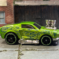 Loose Hot Wheels - 1968 Ford Mustang Toon'd - Geen with Tribal Flames