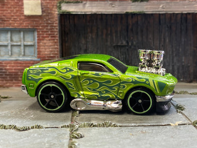Loose Hot Wheels - 1968 Ford Mustang Toon'd - Geen with Tribal Flames
