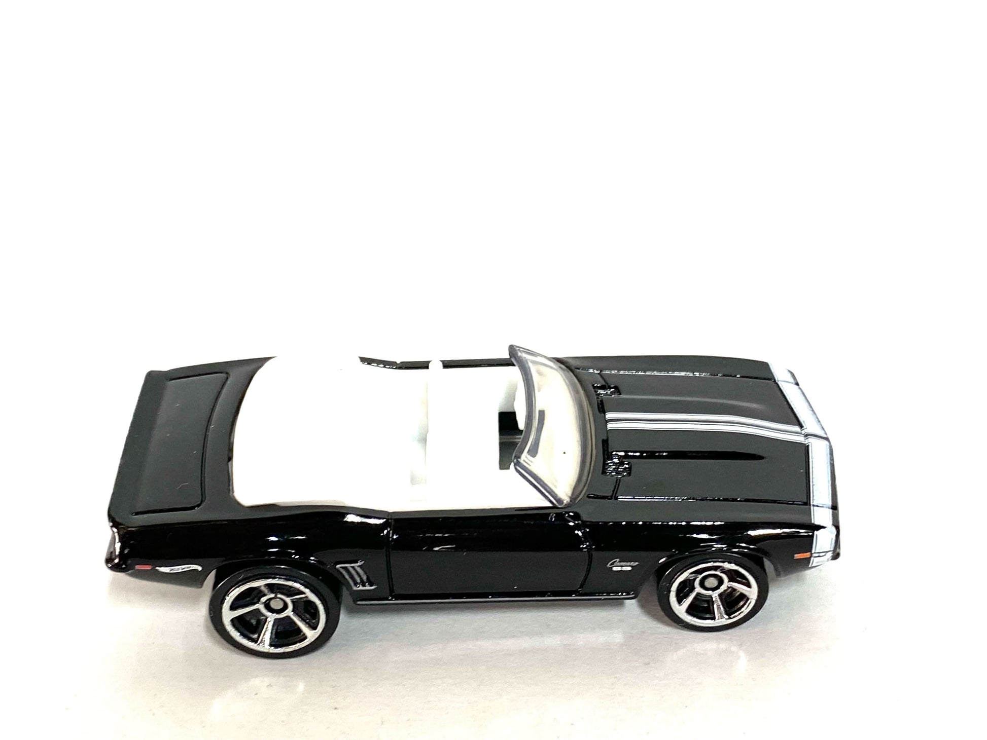 Loose Hot Wheels - 1969 Chevy Camaro Convertible - Black with White Hood Stripes