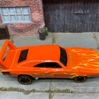 Loose Hot Wheels - 1969 Dodge Charger Daytona - Orange with Flames