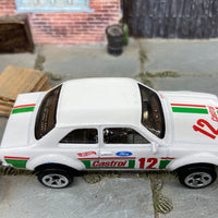 Loose Hot Wheels 1970 Ford Escort RS 1600 Dressed in White #12 Castrol Race Livery