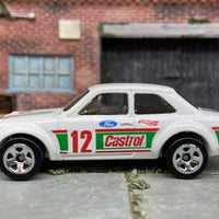 Loose Hot Wheels 1970 Ford Escort RS 1600 Dressed in White #12 Castrol Race Livery