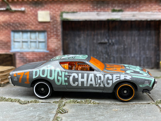 Loose Hot Wheels - 1971 Dodge Charger - Gray Blue and Orange