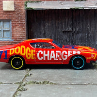 Loose Hot Wheels - 1971 Dodge Charger - Red and Yellow Art Cars