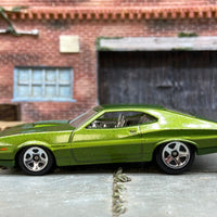 Loose Hot Wheels 1972 Ford Grand Torino Sport Dressed in Green with Green Stripes